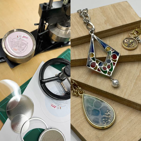 オリジナル缶バッチ／レジンアクセサリー（クリエイティブデザイン科）／足利デザイン・ビューティ専門学校