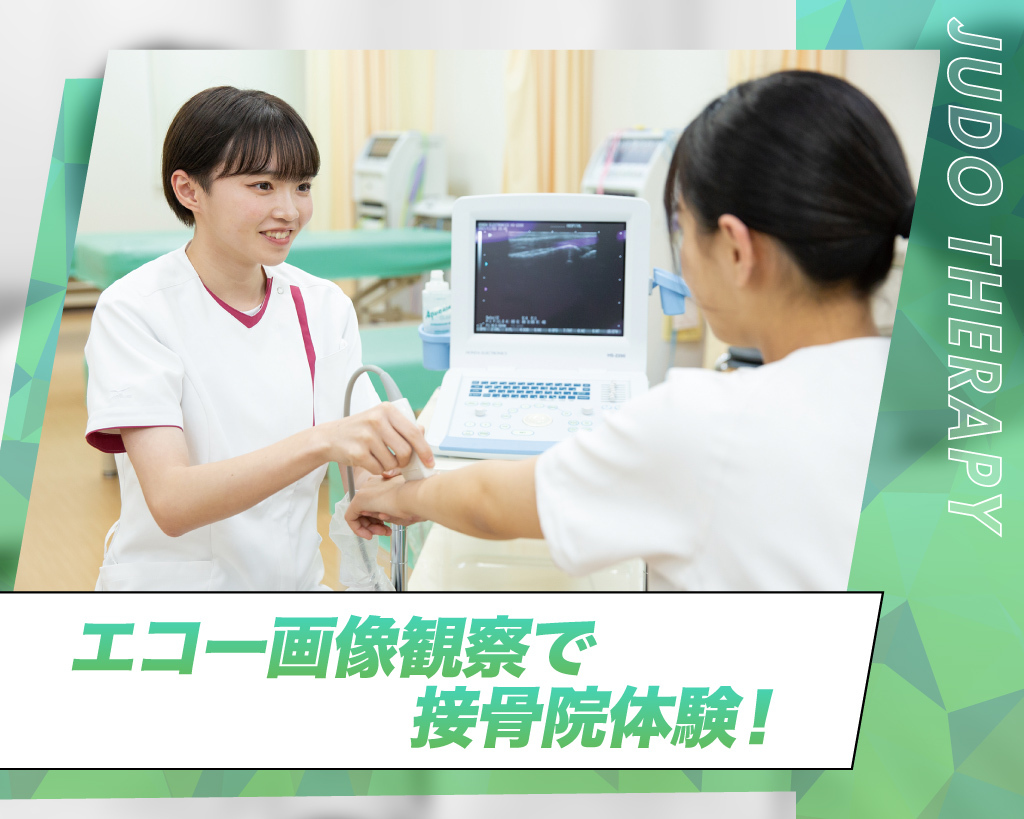 エコー画像観察で接骨院体験！／京都医健専門学校