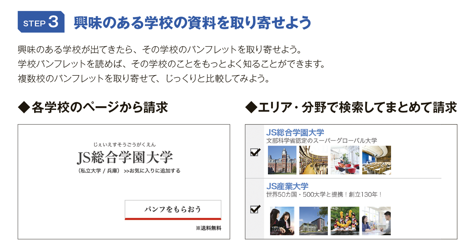 興味のある学校の資料を取り寄せよう