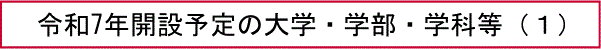 令和7年開設予定の大学・学部・学科等（１）