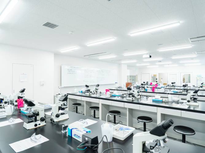 ［微生物実験室］食品や人間と密接な関係にある微生物を用い、培養観察から遺伝子検査まで、様々な手法で実験を行います。