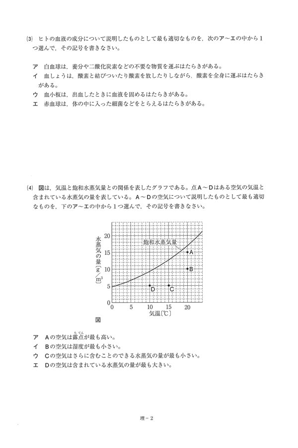 2024年度入試過去問題（理科 問題）（2ページ目）｜常総学院高等