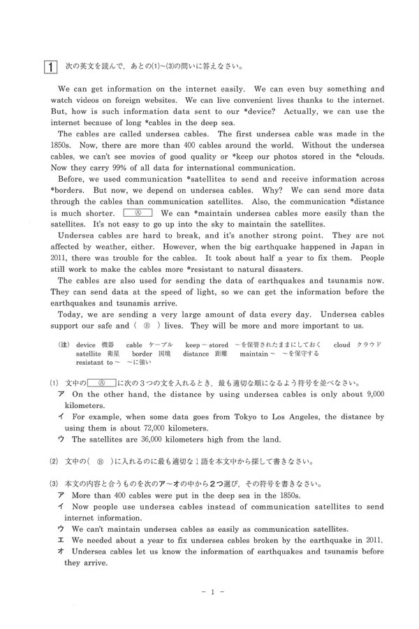 令和6年度入試過去問題 前期Ⅱ （英語 問題）（1ページ目
