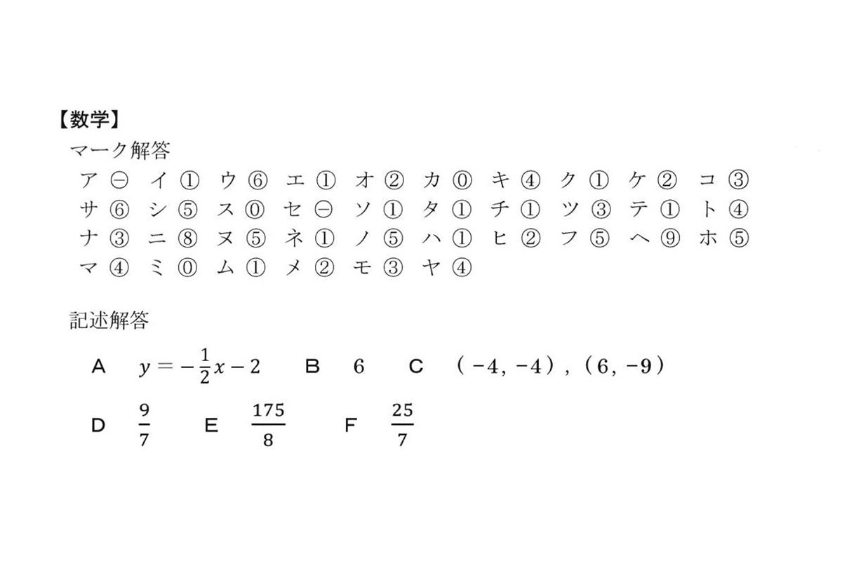 2025年度入試過去問題（数学 解答）（1ページ目）｜中京大学附属中京