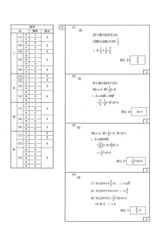 平成31年度入試過去問題（数学 解答）（1ページ目）｜錦城高等学校の