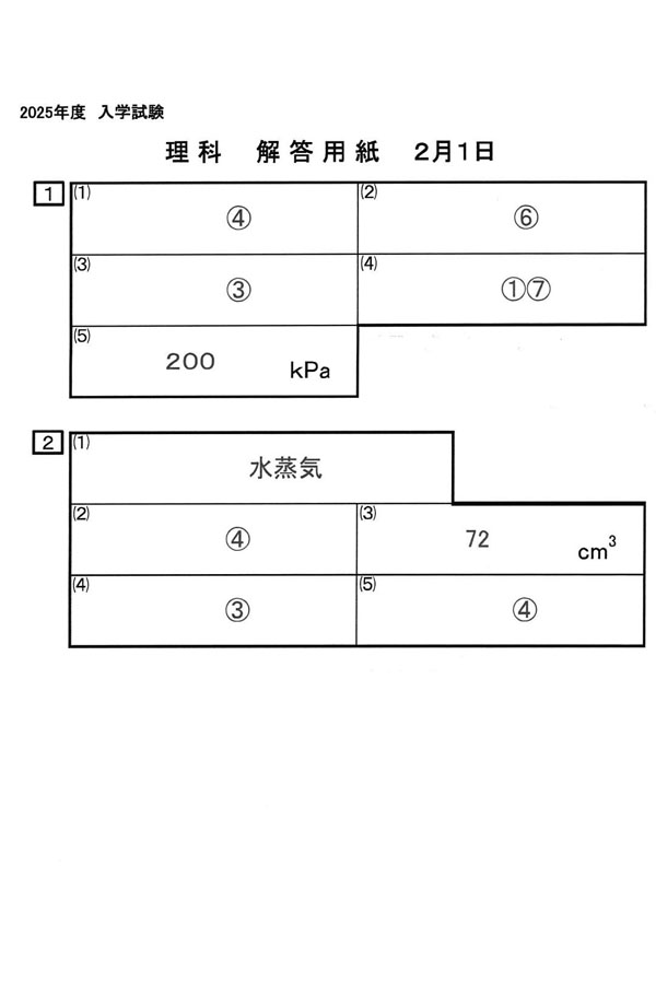 2025年度入試過去問題 第1回（理科 解答）（1ページ目）｜大妻多摩