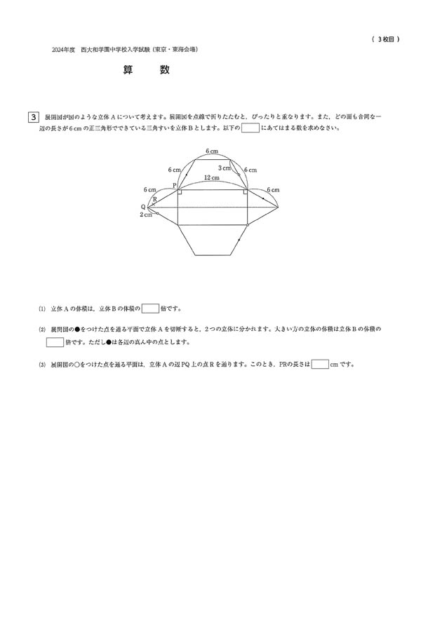 入試過去問（問題）（3ページ目）｜西大和学園中学校の入試過去問