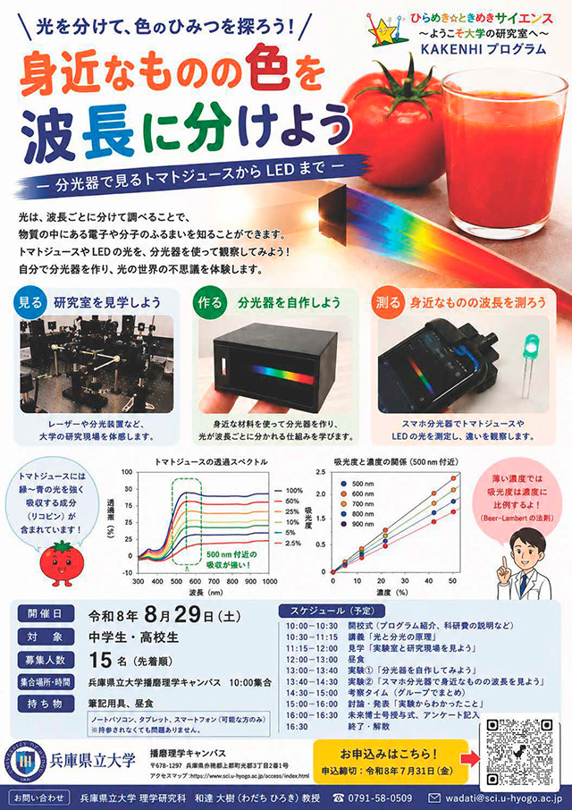 ひらめき☆ときめきサイエンス
身近なものの色を波長に分けよう ー分光器で見るトマトジュースからLEDまでー1